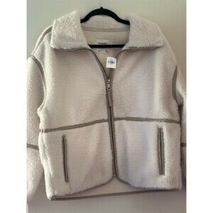 Abercrombie & Fitch Jacket Womens M Ivory Sherpa Fleece Full Zip Mock Neck